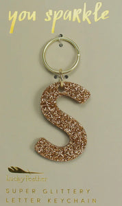 Lucky Feather Glitter Letter Keychain