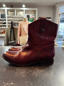 Frye Red Leather Ankle Boots, Size 10