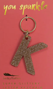 Lucky Feather Glitter Letter Keychain