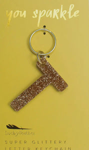 Lucky Feather Glitter Letter Keychain