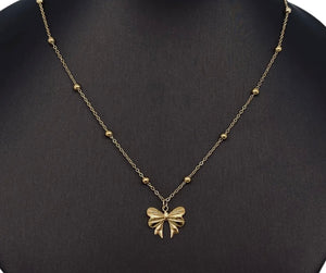 Gold Plated Stainless Steel Bow Necklace