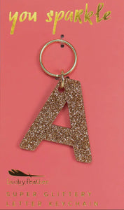 Lucky Feather Glitter Letter Keychain