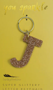 Lucky Feather Glitter Letter Keychain