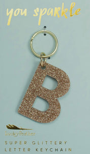 Lucky Feather Glitter Letter Keychain