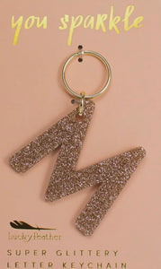 Lucky Feather Glitter Letter Keychain