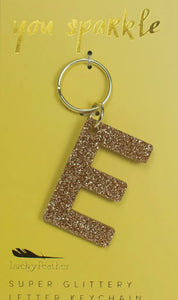 Lucky Feather Glitter Letter Keychain