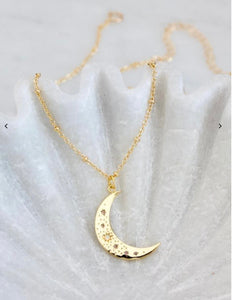 Opal Starburst Crescent Moon Necklace 24K Gold Plated