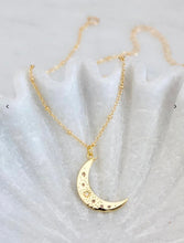 Load image into Gallery viewer, Opal Starburst Crescent Moon Necklace 24K Gold Plated
