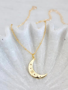 Opal Starburst Crescent Moon Necklace 24K Gold Plated